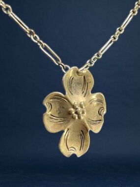 Vintage Sterling Silver Dogwood Pendant Necklace Signed Stuart Nye
